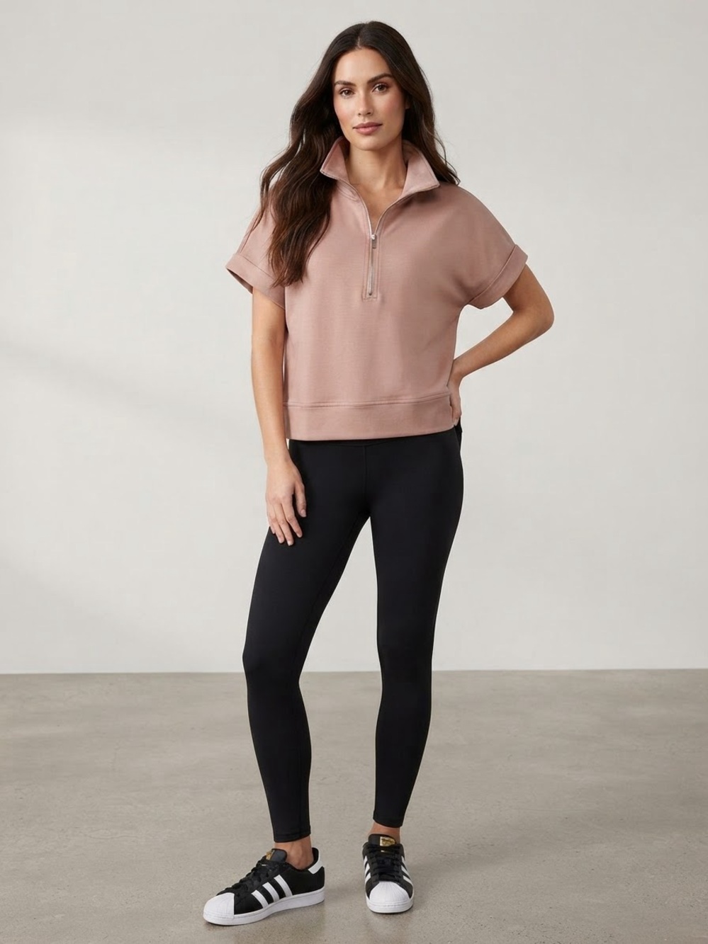 Double Zero Cappuccino Short-Sleeve Half-Zip Sweatshirt